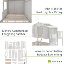 Juskys Kinderbett Baumhaus 90x200 Cm Weiß Mit Rutsche, Dach & Lattenrost – Hausbett Für Kinder -Heimische Küche Geschäft 8600348200 19028 prod 005