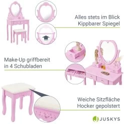 Juskys Schminktisch Julia - Frisiertisch Mit Spiegel, Hocker & 4 Schubladen - Rosa - Mädchen Kinder 11 Juskys Schminktisch Julia - Frisiertisch Mit Spiegel, Hocker & 4 Schubladen - Rosa - Mädchen Kinder -Heimische Küche Geschäft 8600348200 19570 prod 004