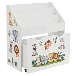 Juskys Kinder Bücherregal 3 Fächer & Spielzeugkiste - Holz Regal Weiß - 63x30x70 Cm - Aufbewahrung
