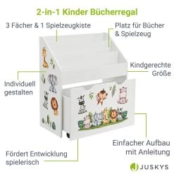 Juskys Kinder Bücherregal 3 Fächer & Spielzeugkiste - Holz Regal Weiß - 63x30x70 Cm - Aufbewahrung -Heimische Küche Geschäft 8600348200 19645 prod 003
