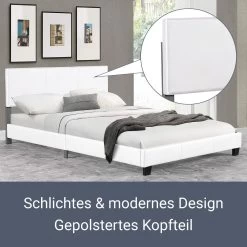 Juskys Polsterbett Bolonia 140x200 Cm - Bett Mit Lattenrost – Jugendbett Weiß -Heimische Küche Geschäft 8600348200 47362017 prod 004