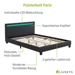 Juskys Polsterbett Paris 140 X 200 Cm Einzelbett In Schwarz Mit Kaltschaummatratze -Heimische Küche Geschäft 8600348200 52848317 prod 003