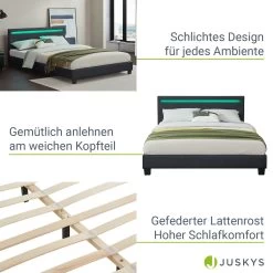 Juskys Polsterbett Paris 140 X 200 Cm Einzelbett In Schwarz Mit Kaltschaummatratze -Heimische Küche Geschäft 8600348200 52848317 prod 004