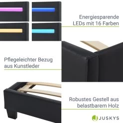 Juskys Polsterbett Paris 140 X 200 Cm Einzelbett In Schwarz Mit Kaltschaummatratze -Heimische Küche Geschäft 8600348200 52848317 prod 005