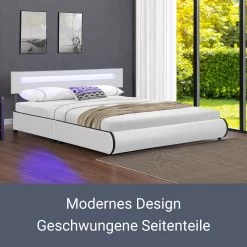 Juskys Polsterbett Sevilla 180 X 200 Cm Weiß Doppelbett Ehebett Mit Kaltschaummatratze -Heimische Küche Geschäft 8600348200 53299313 prod 006