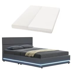 Juskys Polsterbett Toulouse 180x200 Cm Mit Matratze, Lattenrost, Kopfteil, LED & Stauraum In Grau