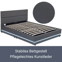 Juskys Polsterbett Toulouse 180x200 Cm Mit Matratze, Lattenrost, Kopfteil, LED & Stauraum In Grau -Heimische Küche Geschäft 8600348200 54998548 prod 003