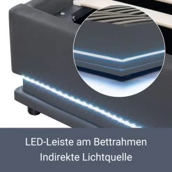 Juskys Polsterbett Toulouse 180x200 Cm Mit Matratze, Lattenrost, Kopfteil, LED & Stauraum In Grau -Heimische Küche Geschäft 8600348200 54998548 prod 004