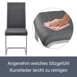 Juskys Freischwinger Schwingstuhl Vegas 2er Set Mit Metall-Gestell & Bezug Aus Kunstleder In Grau -Heimische Küche Geschäft 8600348200 64042599 prod 006