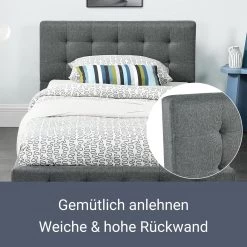 Juskys Polsterbett Manresa 90 X 200 Cm - Bett Mit Lattenrost Und Kopfteil - Grau -Heimische Küche Geschäft 8600348200 66717759 prod 003