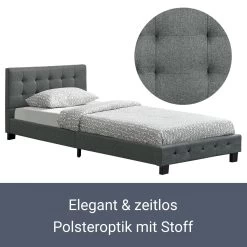 Juskys Polsterbett Manresa 90 X 200 Cm - Bett Mit Lattenrost Und Kopfteil - Grau -Heimische Küche Geschäft 8600348200 66717759 prod 004