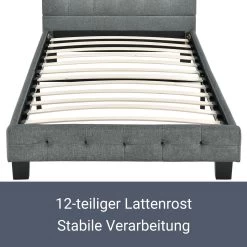 Juskys Polsterbett Manresa 90 X 200 Cm - Bett Mit Lattenrost Und Kopfteil - Grau -Heimische Küche Geschäft 8600348200 66717759 prod 005