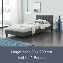 Juskys Polsterbett Manresa 90 X 200 Cm - Bett Mit Lattenrost Und Kopfteil - Grau -Heimische Küche Geschäft 8600348200 66717759 prod 006