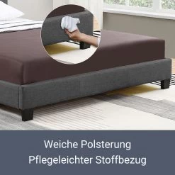 Juskys Polsterbett Verona Grau | 120×200 Cm | Bettgestell LED-Beleuchtung, Lattenrost & Matratze -Heimische Küche Geschäft 8600348200 67293515 prod 004