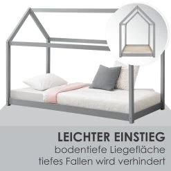 Juskys Kinderbett Carlotta 90 X 200 Cm Lattenrost & Dach | Grau | Hausbett | Holz | Kiefer -Heimische Küche Geschäft 8600348200 70560304 prod 004