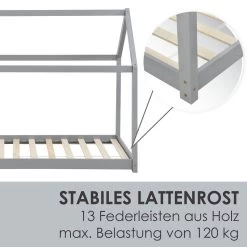 Juskys Kinderbett Carlotta 90 X 200 Cm Lattenrost & Dach | Grau | Hausbett | Holz | Kiefer -Heimische Küche Geschäft 8600348200 70560304 prod 005