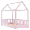 Juskys Kinderbett Marli 80 X 160 Cm Rausfallschutz, Lattenrost & Dach | Rose | Hausbett | Holz