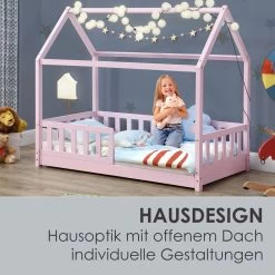 Juskys Kinderbett Marli 80 X 160 Cm Rausfallschutz, Lattenrost & Dach | Rose | Hausbett | Holz -Heimische Küche Geschäft 8600348200 70560315 prod 003
