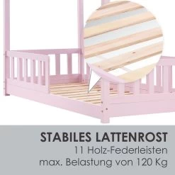 Juskys Kinderbett Marli 80 X 160 Cm Rausfallschutz, Lattenrost & Dach | Rose | Hausbett | Holz -Heimische Küche Geschäft 8600348200 70560315 prod 005