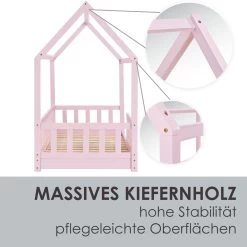 Juskys Kinderbett Marli 80 X 160 Cm Rausfallschutz, Lattenrost & Dach | Rose | Hausbett | Holz -Heimische Küche Geschäft 8600348200 70560315 prod 006