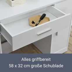 Juskys Schminktisch Zoey Weiß – Frisiertisch Mit LED-Beleuchtung, Spiegel, Schublade & Schrank -Heimische Küche Geschäft 8600348200 75620395 prod 006