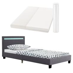 Juskys Polsterbett Verona 90x200 Cm Grau Mit Matratze – Einzelbett + LED-Beleuchtung & Lattenrost