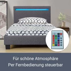 Juskys Polsterbett Verona 90x200 Cm Grau Mit Matratze – Einzelbett + LED-Beleuchtung & Lattenrost -Heimische Küche Geschäft 8600348200 75745782 prod 003