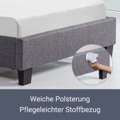 Juskys Polsterbett Verona 90x200 Cm Grau Mit Matratze – Einzelbett + LED-Beleuchtung & Lattenrost -Heimische Küche Geschäft 8600348200 75745782 prod 004