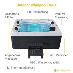 Artsauna Outdoor Whirlpool Oasis - Massagedüsen, LED-Beleuchtung, Filter, Abdeckung & Heizung -Heimische Küche Geschäft 8600348200 77831430 prod 003