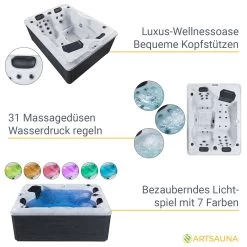 Artsauna Outdoor Whirlpool Oasis - Massagedüsen, LED-Beleuchtung, Filter, Abdeckung & Heizung -Heimische Küche Geschäft 8600348200 77831430 prod 004