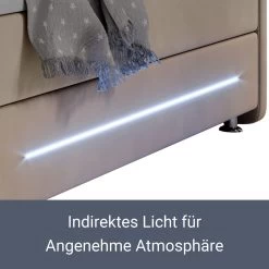 Juskys Boxspringbett Houston 120x200 Cm - Bett Mit LED, Topper & Federkern-Matratze – Stoff Beige -Heimische Küche Geschäft 8600348200 80154973 prod 006