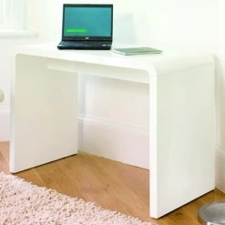 Prana - Moderner Schreibtisch, Schminktisch, Bastelltisch, Abgerundete Kanten, Weiss Hochglanz -Heimische Küche Geschäft 8600352000 1553 prod 003