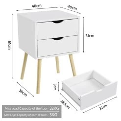 Yaheetech Nachttisch Nachtkommode Nachtschrank 2 Schubladen Beistelltisch Sofatisch Mit Beinen, 40 X 40 X 61 Cm -Heimische Küche Geschäft 8600357600 A825 825 prod 003