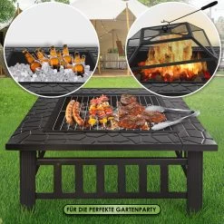 KESSER® Feuerstelle Mit Grillrost & Grillzange Feuerschale 82x82x50cm, 3in1 Multifunktional Fire Pit Für Heizung/BBQ Grill, Garten Terrasse , Metall Feuerkorb Mit Schutzhülle Schürhaken Funkenschutz -Heimische Küche Geschäft 8600364700 21739 prod 003