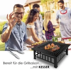 KESSER® Feuerstelle Mit Grillrost & Grillzange Feuerschale 82x82x50cm, 3in1 Multifunktional Fire Pit Für Heizung/BBQ Grill, Garten Terrasse , Metall Feuerkorb Mit Schutzhülle Schürhaken Funkenschutz -Heimische Küche Geschäft 8600364700 21739 prod 005