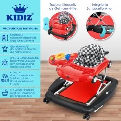 KIDIZ® 4in1 Lauflernhilfe Babywalker Spiel- Und Lauflernwagen Gehfrei - Schaukelfunktion Babywippe Mit Rollen, Licht, Musik ,Spielecenter Esstisch Laufstuhl Laufhilfe Babys Ab 6 Monaten Klappbar -Heimische Küche Geschäft 8600364700 21799 prod 002