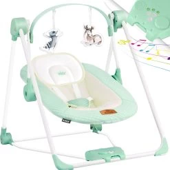 KIDIZ® Babywippe Babyschaukel Mit 5 Geschwindigkeitseinstellungen Zusammenklappbarer Baby Wippe Schaukel Babyhochstuhl Mit Spielbogen Spielzeugen 5 Beruhigende Naturgeräusche Neugeborene