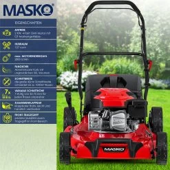 MASKO® Benzin Rasenmäher 5in1 Radantrieb EasyClean Reinigungsfunktion Mulchfunktion Seitenauswurf Hohe Schnittbreite 8-fache Schnitthöhenverstellung | 4 Takt Motor | Inkl. Fangkorb -Heimische Küche Geschäft 8600364700 23488 prod 002
