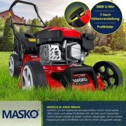 MASKO® Benzin Rasenmäher 5in1 Radantrieb EasyClean Reinigungsfunktion Mulchfunktion Seitenauswurf Hohe Schnittbreite 8-fache Schnitthöhenverstellung | 4 Takt Motor | Inkl. Fangkorb -Heimische Küche Geschäft 8600364700 23488 prod 004