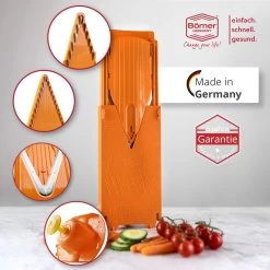 Börner Mandoline V3 Spezial | 7-teiliges Set | 5 Schnittstärken | Als Pommes-Schneider Geeignet | BPA-frei Und Rostfrei | Orange -Heimische Küche Geschäft 8600365100 8747 prod 002