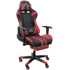 Gaming Stuhl Im Racing Design In Lederoptik Bürostuhl Mit Flexiblen Armlehnen Ergonomischer Schreibtischstuhl Mit Verstellbarem Rückenstützkissen, Nackenkissen Und Fußstütze